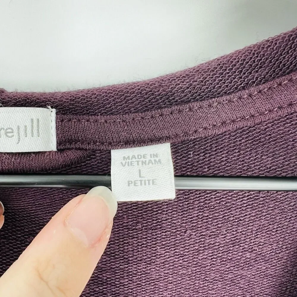 J Jill Luxe Long Sleeve Open Front Cardigan Duster Hoodie Purple Large Petite